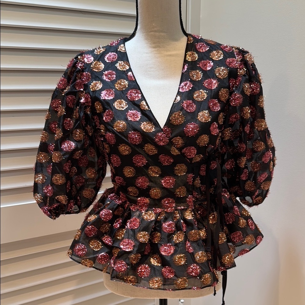 Sister Jane Pink Puff Sleeve Wrap Blouse